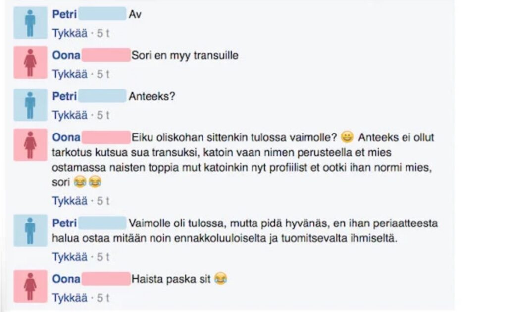 Kuvakaappaus postauksesta