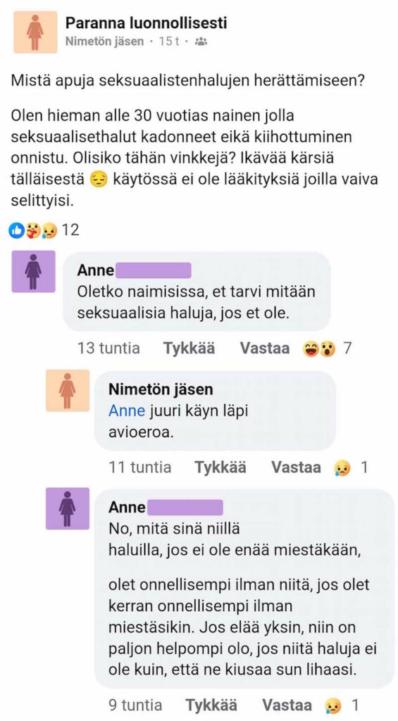 Kuvakaappaus postauksesta