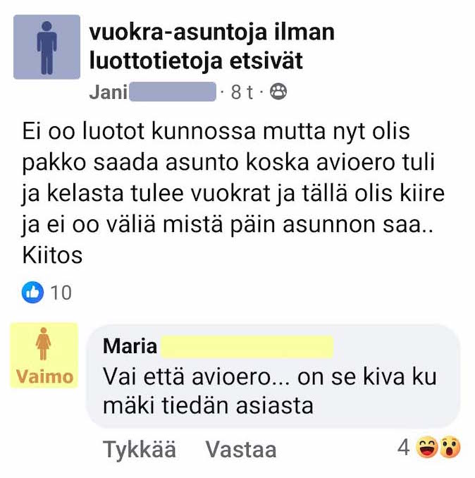 Kuvakaappaus postauksesta