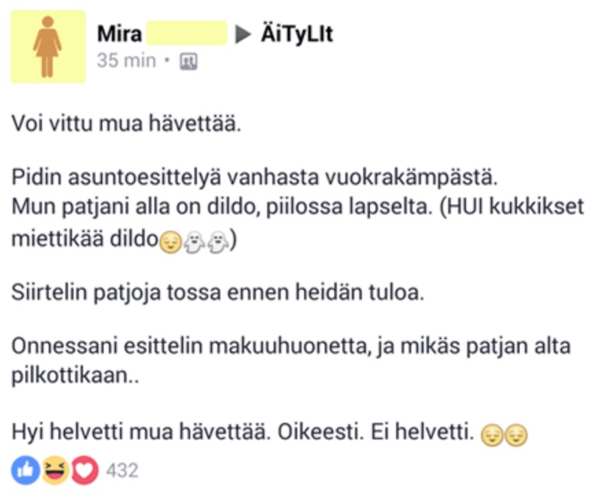 Kuvakaappaus postauksesta