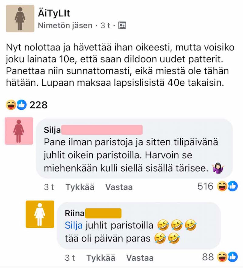 Kuvakaappaus postauksesta