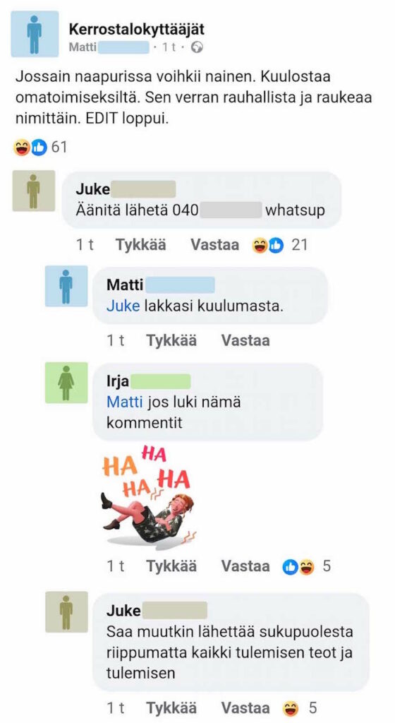 Kuvakaappaus postauksesta