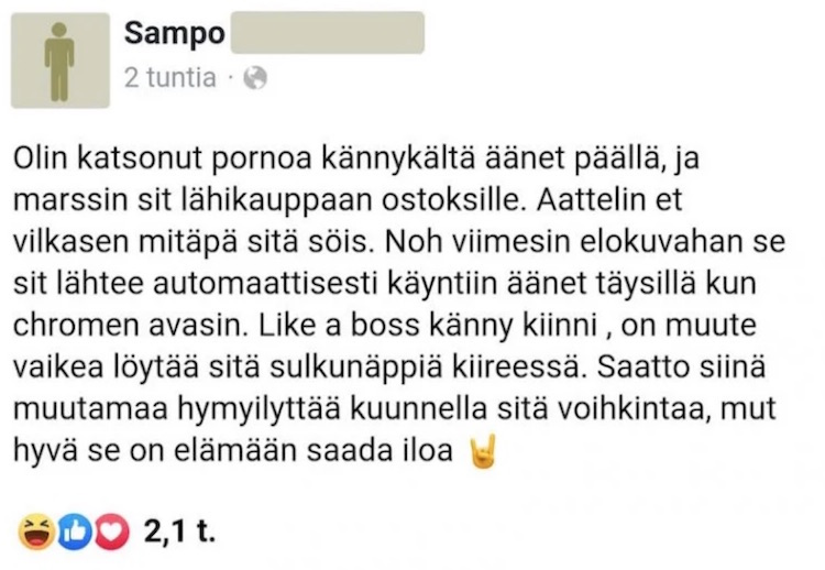 Kuvakaappaus postauksesta