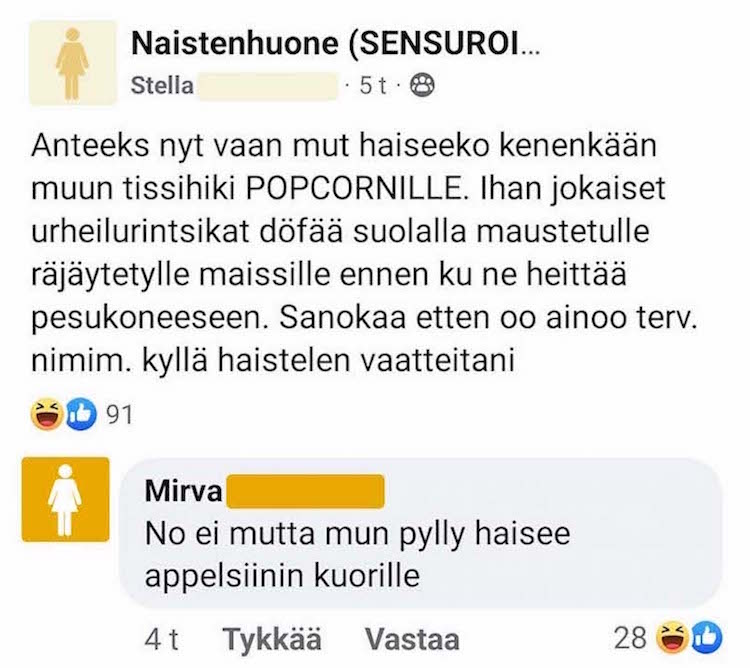 Kuvakaappaus postauksesta