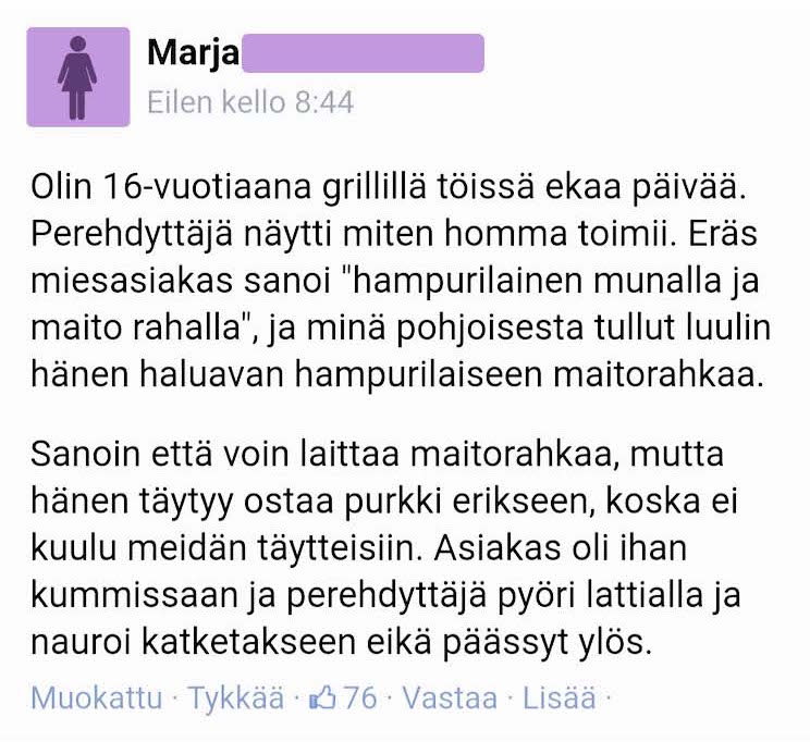 Kuvakaappaus postauksesta