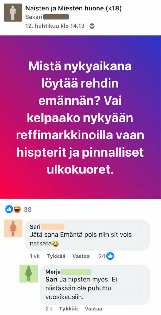 Kuvakaappaus postauksesta