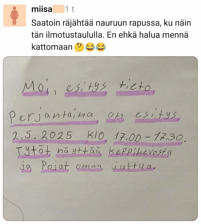 Kuvakaappaus postauksesta